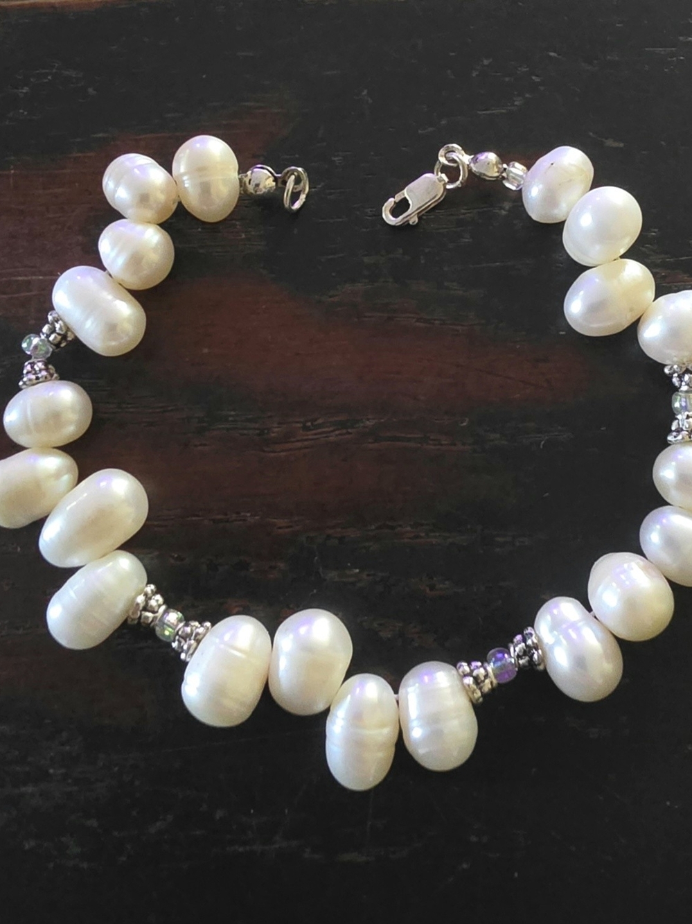 Pearl Bracelet with Sterling Silver Accents -  Freshwater White Potato Pearls